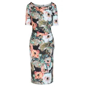 Floral 1/2 Sleeve Wiggle Pencil Dress