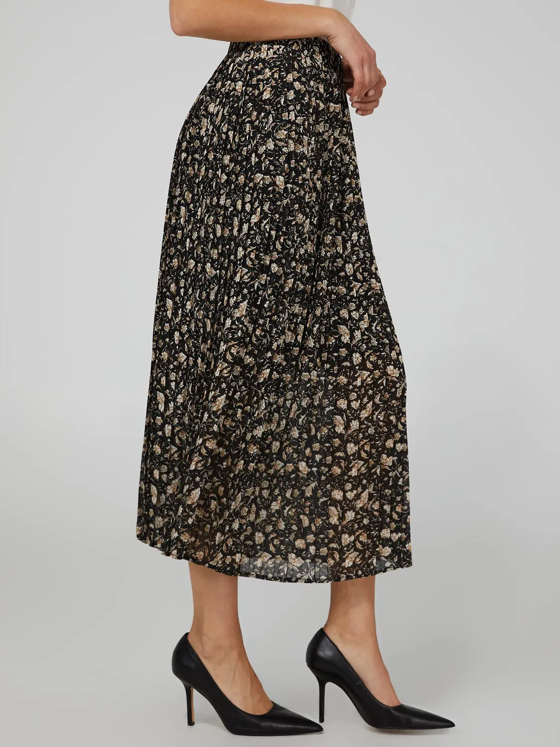 Floral Print Pleated Chiffon Skirt