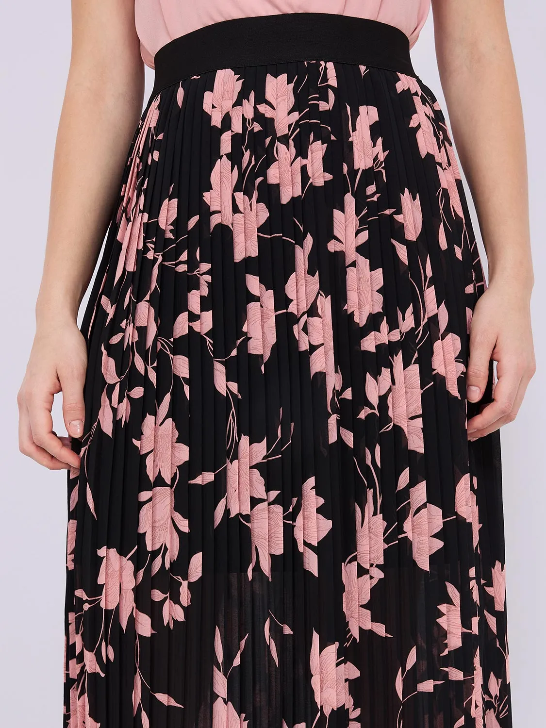 Floral Print Pleated Chiffon Skirt