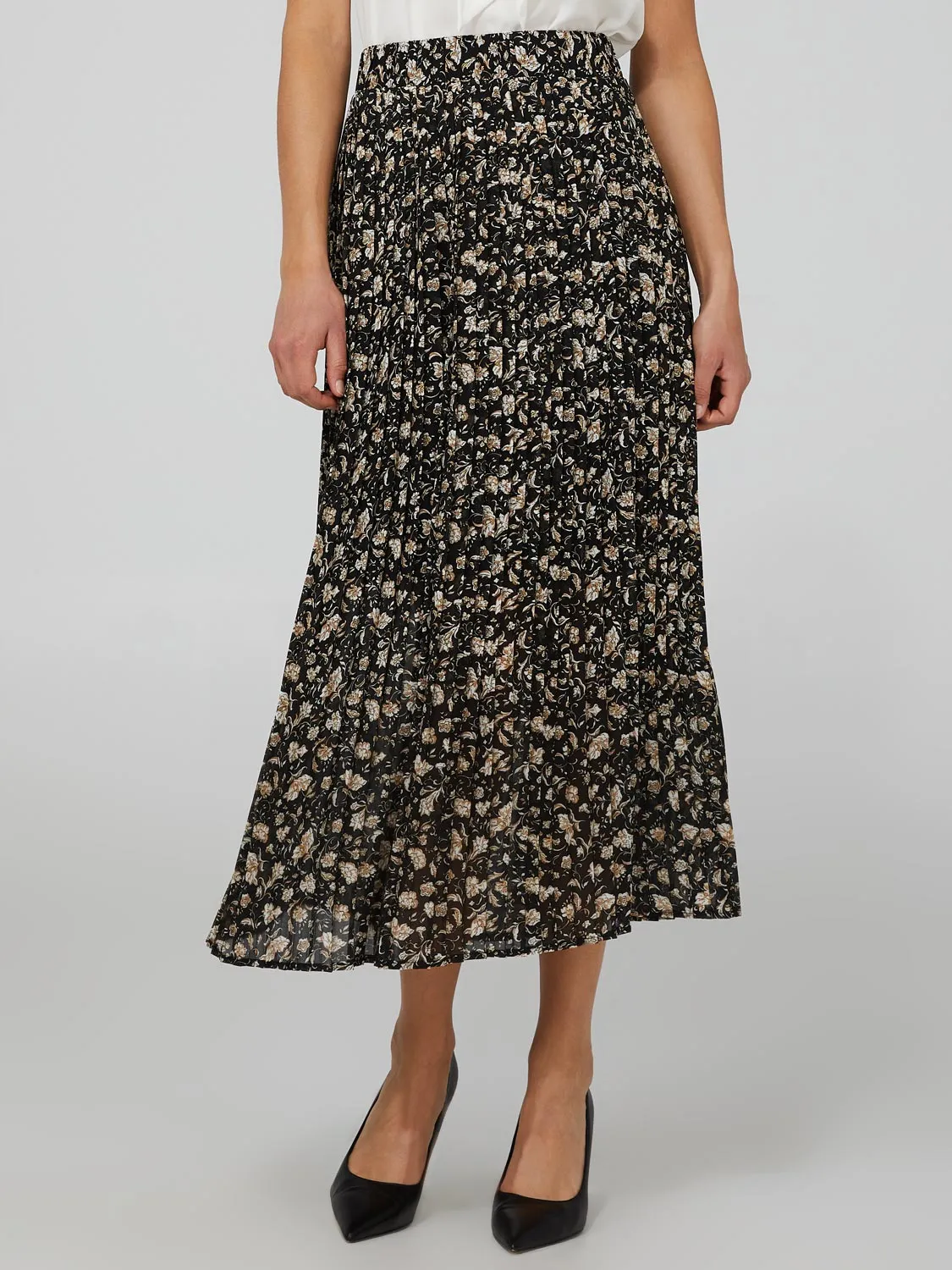 Floral Print Pleated Chiffon Skirt