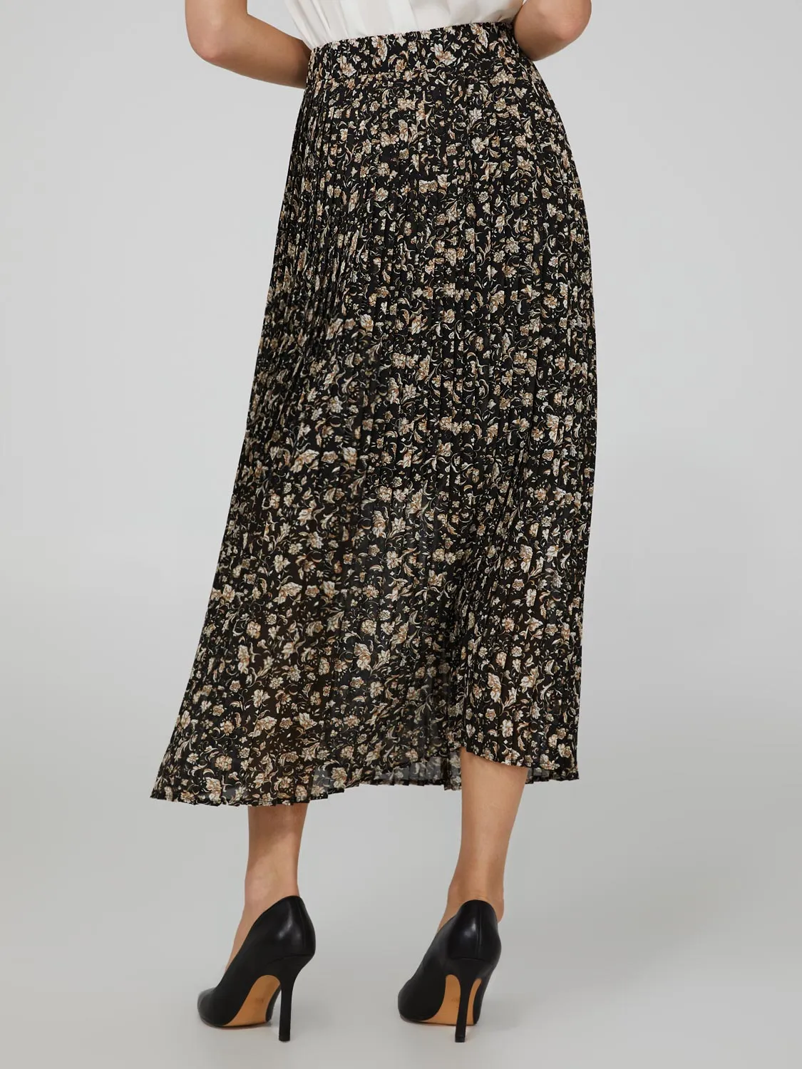 Floral Print Pleated Chiffon Skirt