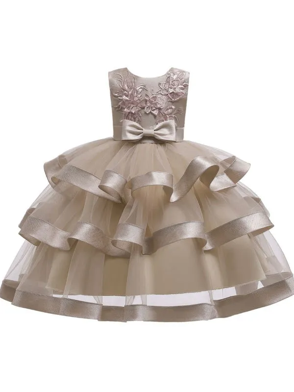 Formal Sleeveless Flower Girl Dresses Princess Silhouette Bows Kids Dresses