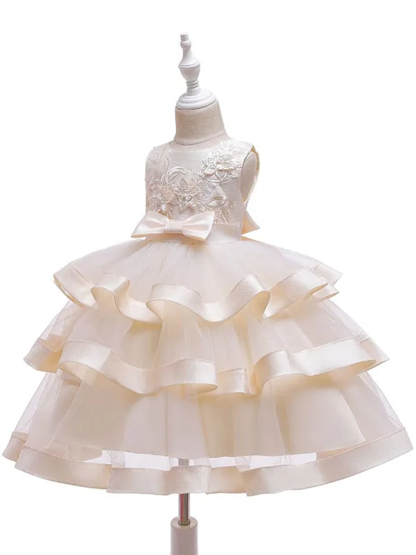 Formal Sleeveless Flower Girl Dresses Princess Silhouette Bows Kids Dresses