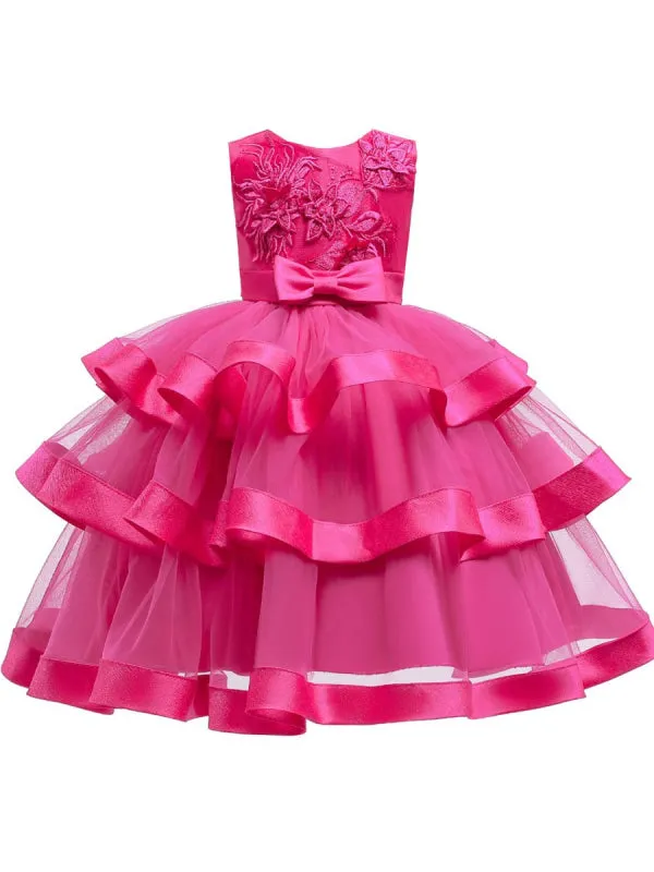 Formal Sleeveless Flower Girl Dresses Princess Silhouette Bows Kids Dresses