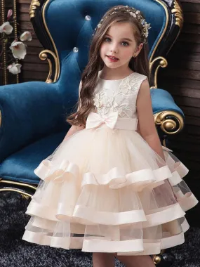 Formal Sleeveless Flower Girl Dresses Princess Silhouette Bows Kids Dresses