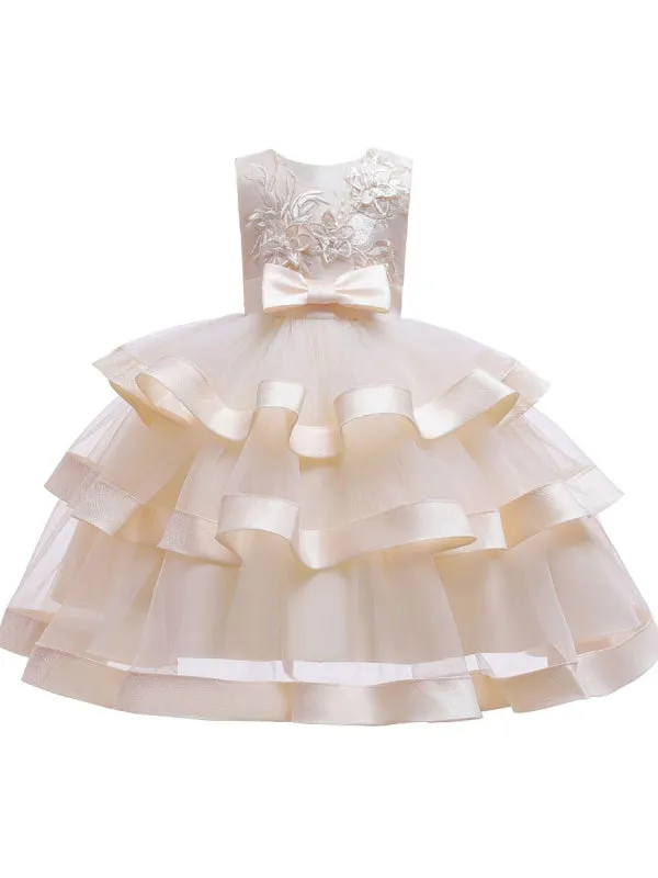 Formal Sleeveless Flower Girl Dresses Princess Silhouette Bows Kids Dresses