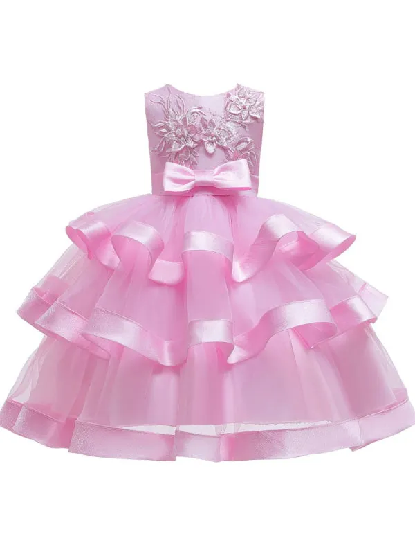 Formal Sleeveless Flower Girl Dresses Princess Silhouette Bows Kids Dresses