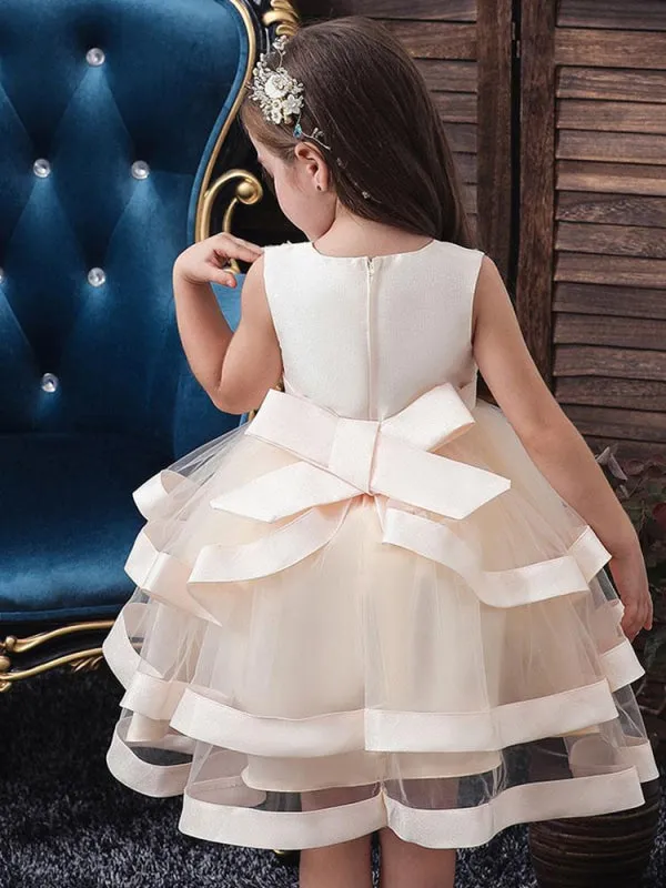 Formal Sleeveless Flower Girl Dresses Princess Silhouette Bows Kids Dresses