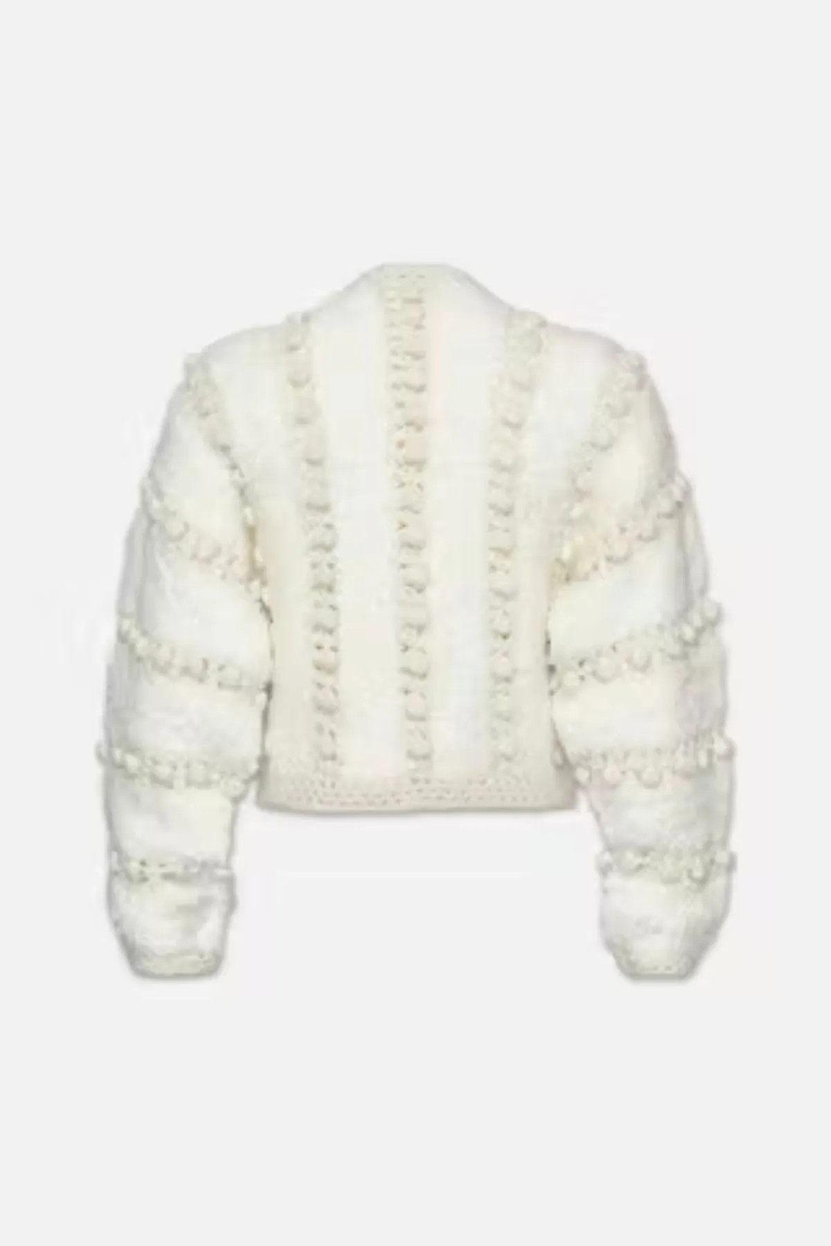 Cream Frame Denim Cardigan with Pom Pom Details