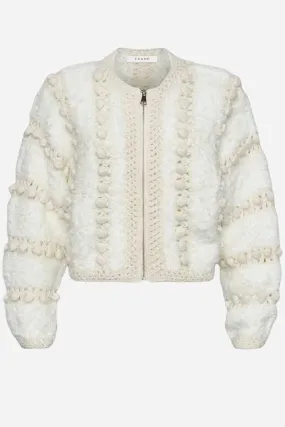 Cream Frame Denim Cardigan with Pom Pom Details