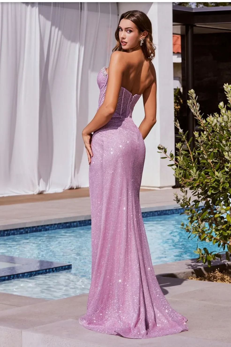 GLITTER CORSET GOWN WITH EMBELLISHMENTS