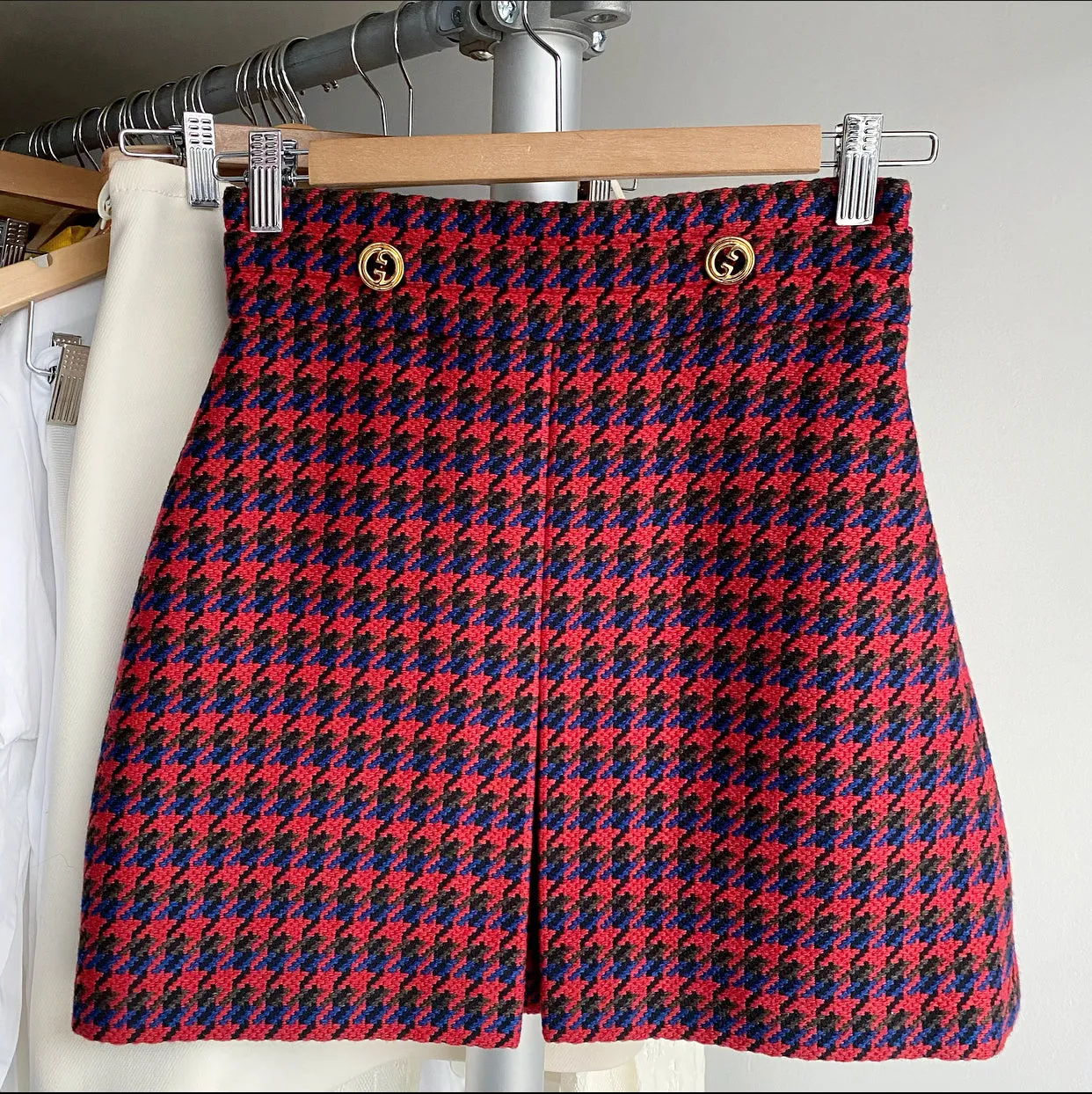 Gucci Red, Green, Blue Check Tweed Mini Skirt - XS / 25 waist