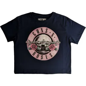 Guns N' Roses Ladies Crop Top: Classic Logo - Navy