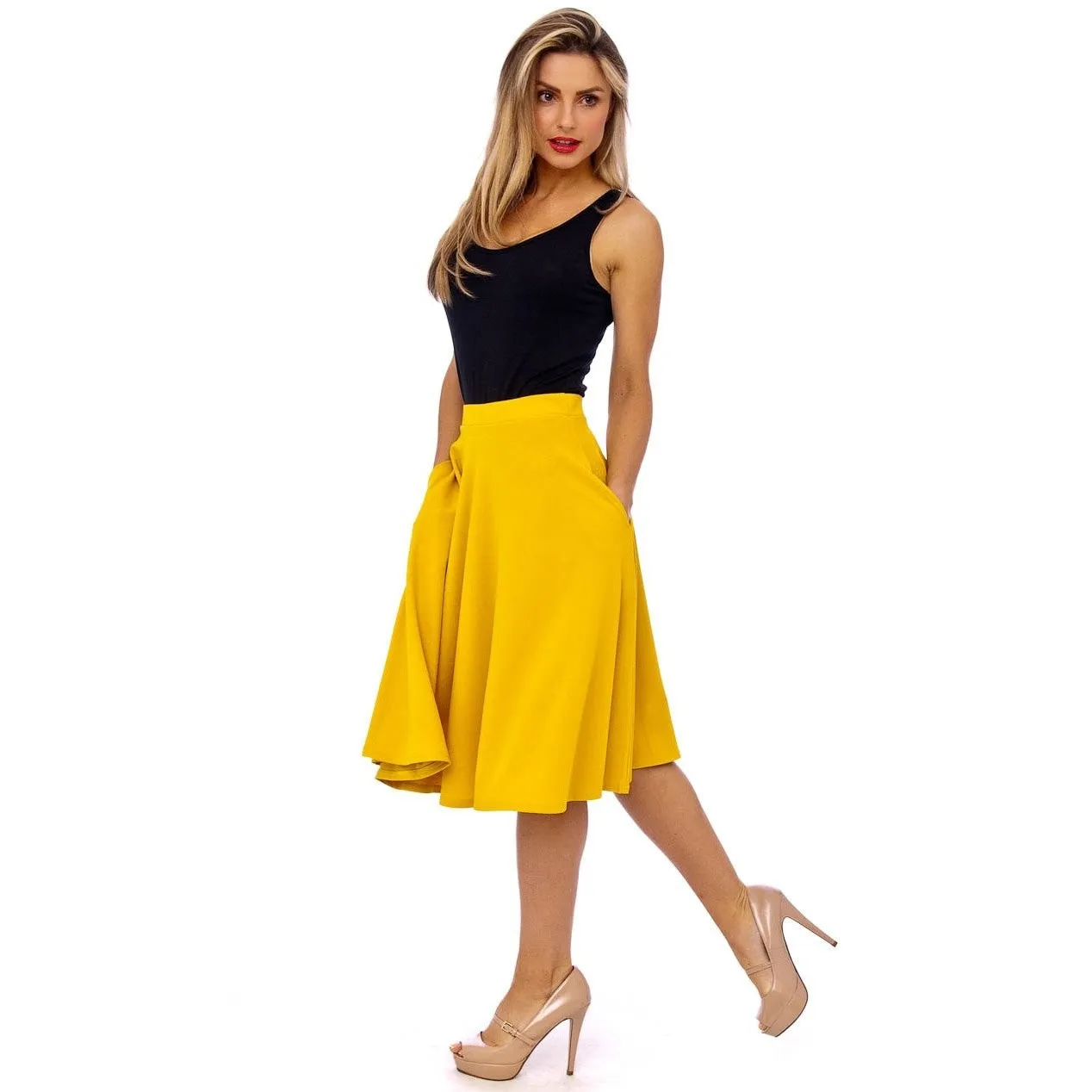 Honey Yellow 1950s Vintage Rockabilly Swing Skirt