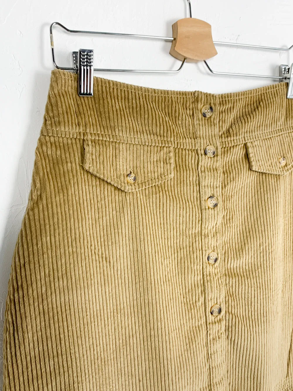 HWY290 Tan Corduroy Button Up Mini Skirt