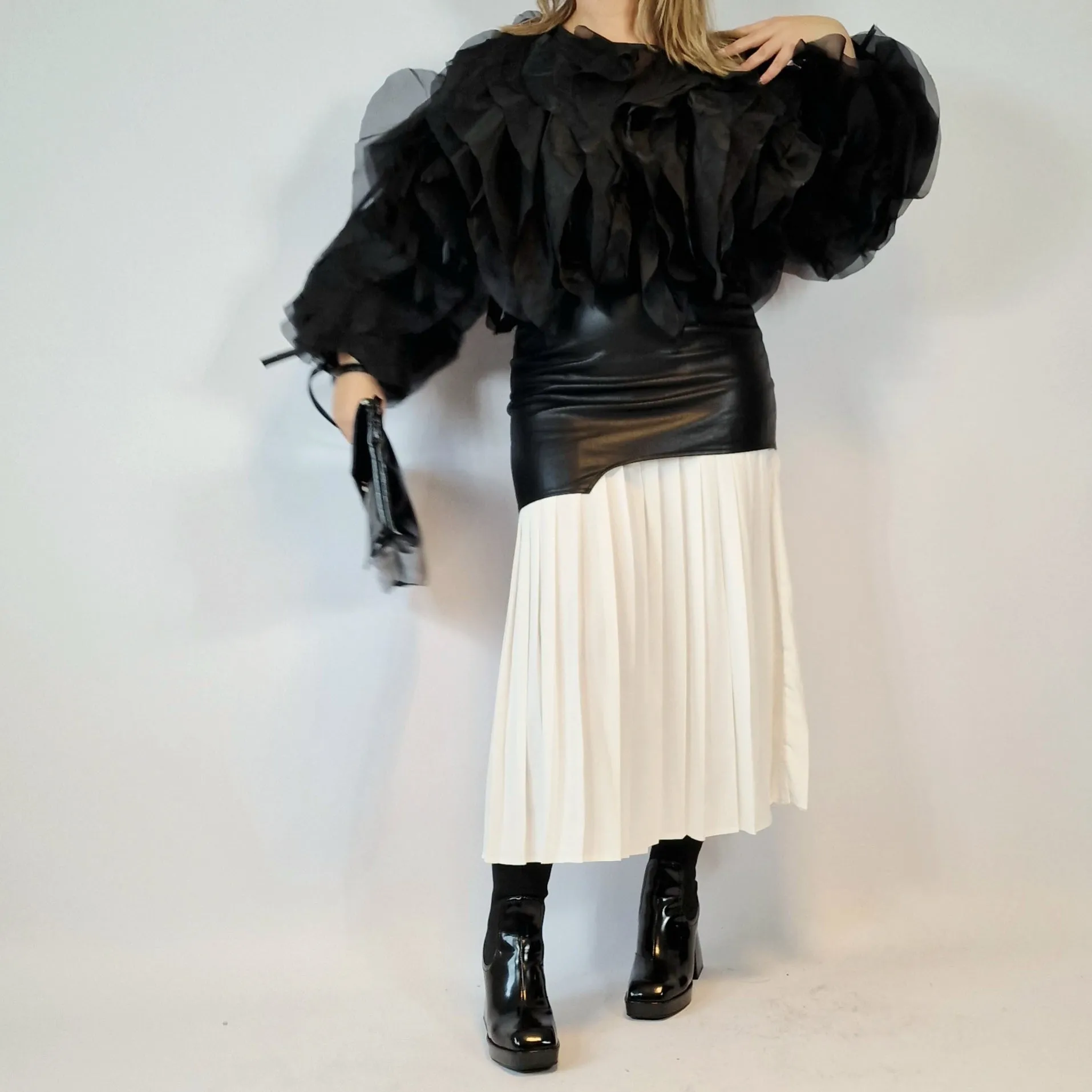 Jazz Up Chic Pleated Skirt with Eco Leather