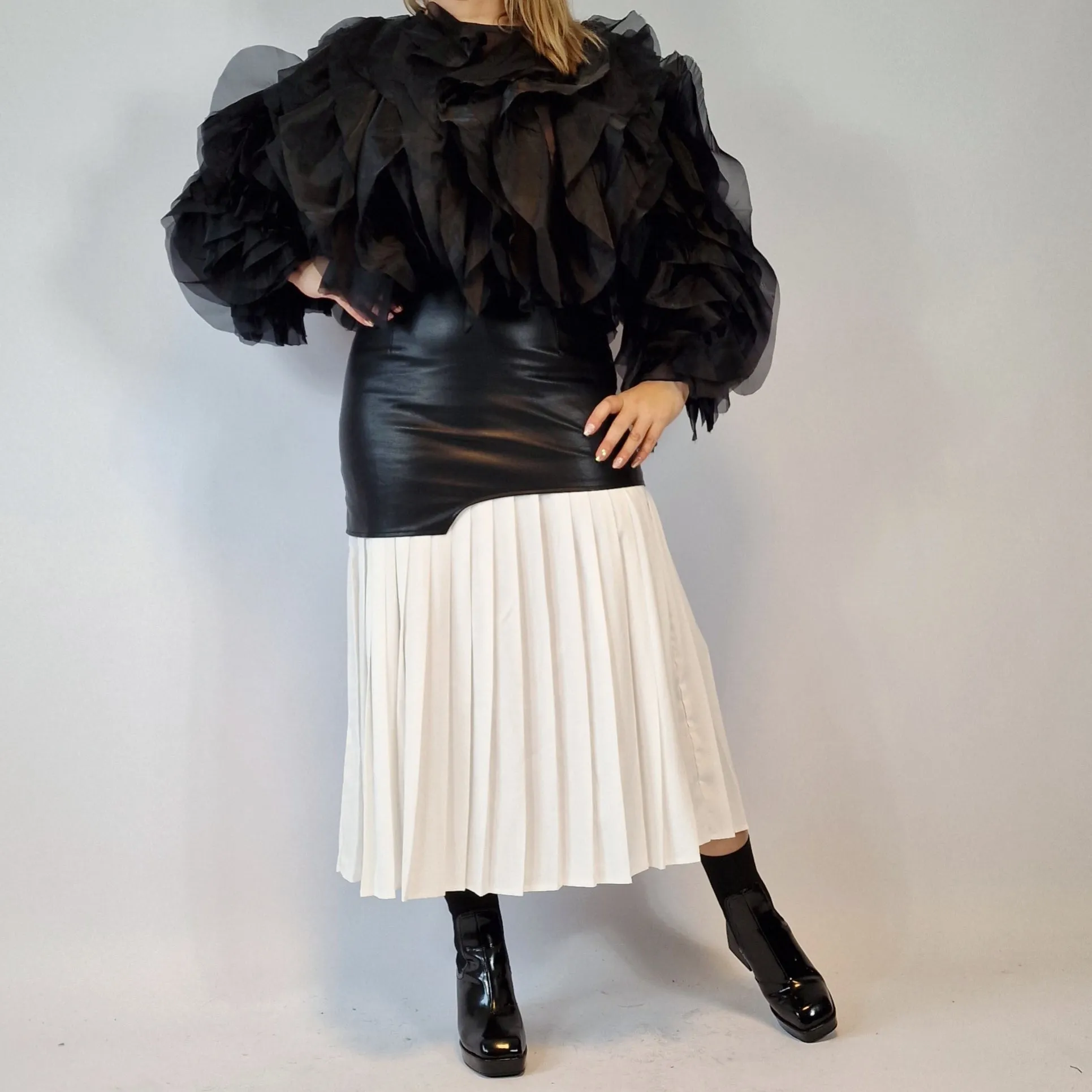 Jazz Up Chic Pleated Skirt with Eco Leather