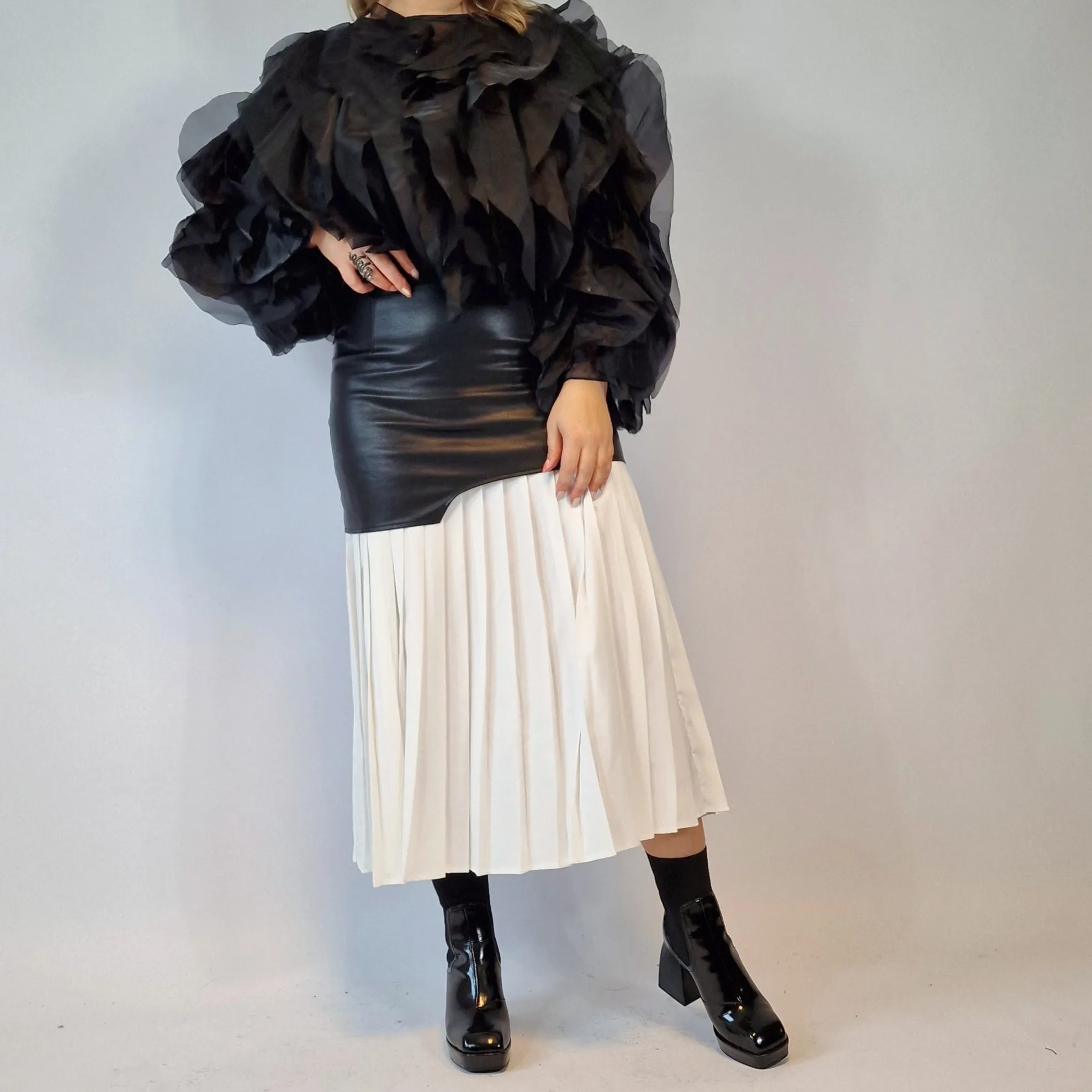 Jazz Up Chic Pleated Skirt with Eco Leather