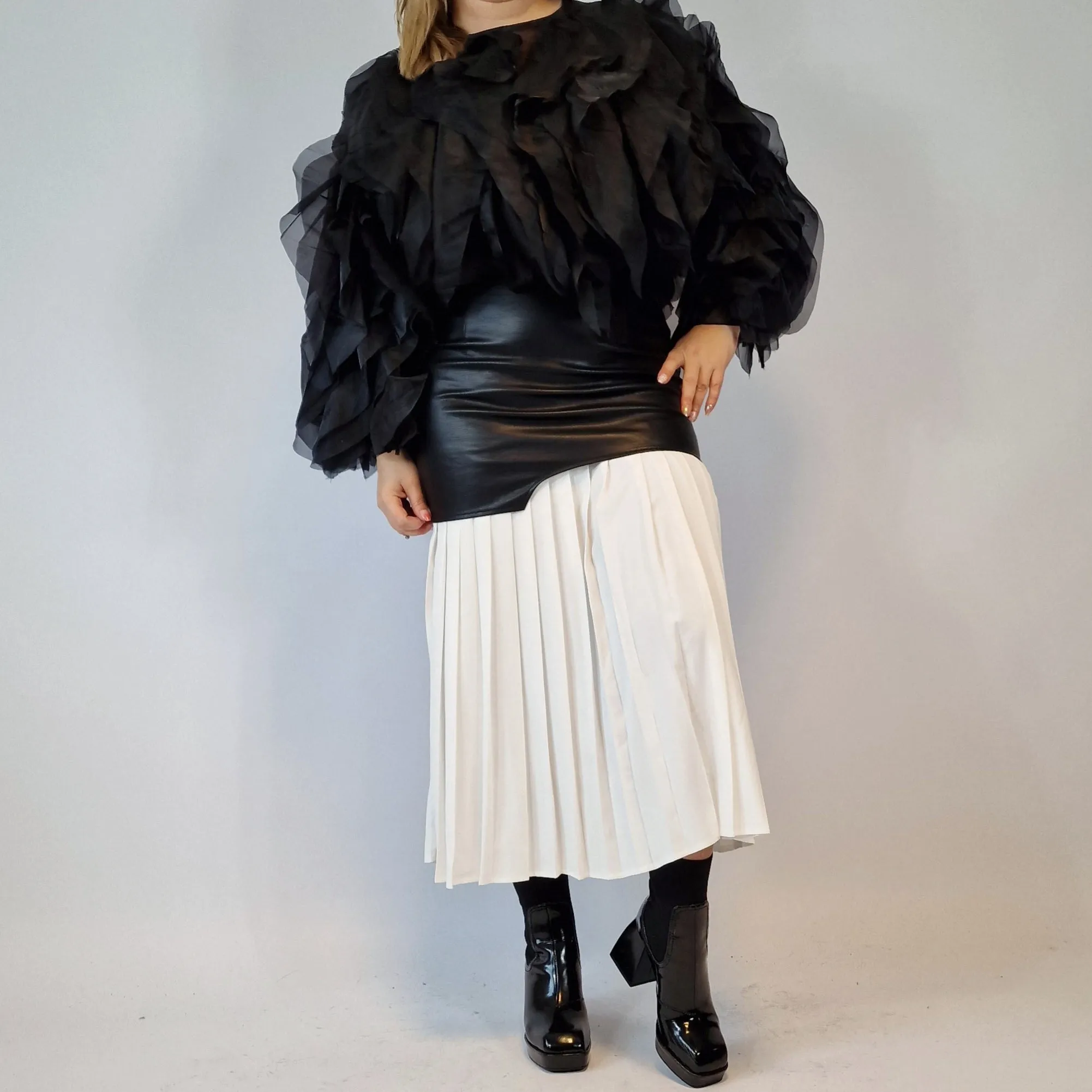 Jazz Up Chic Pleated Skirt with Eco Leather