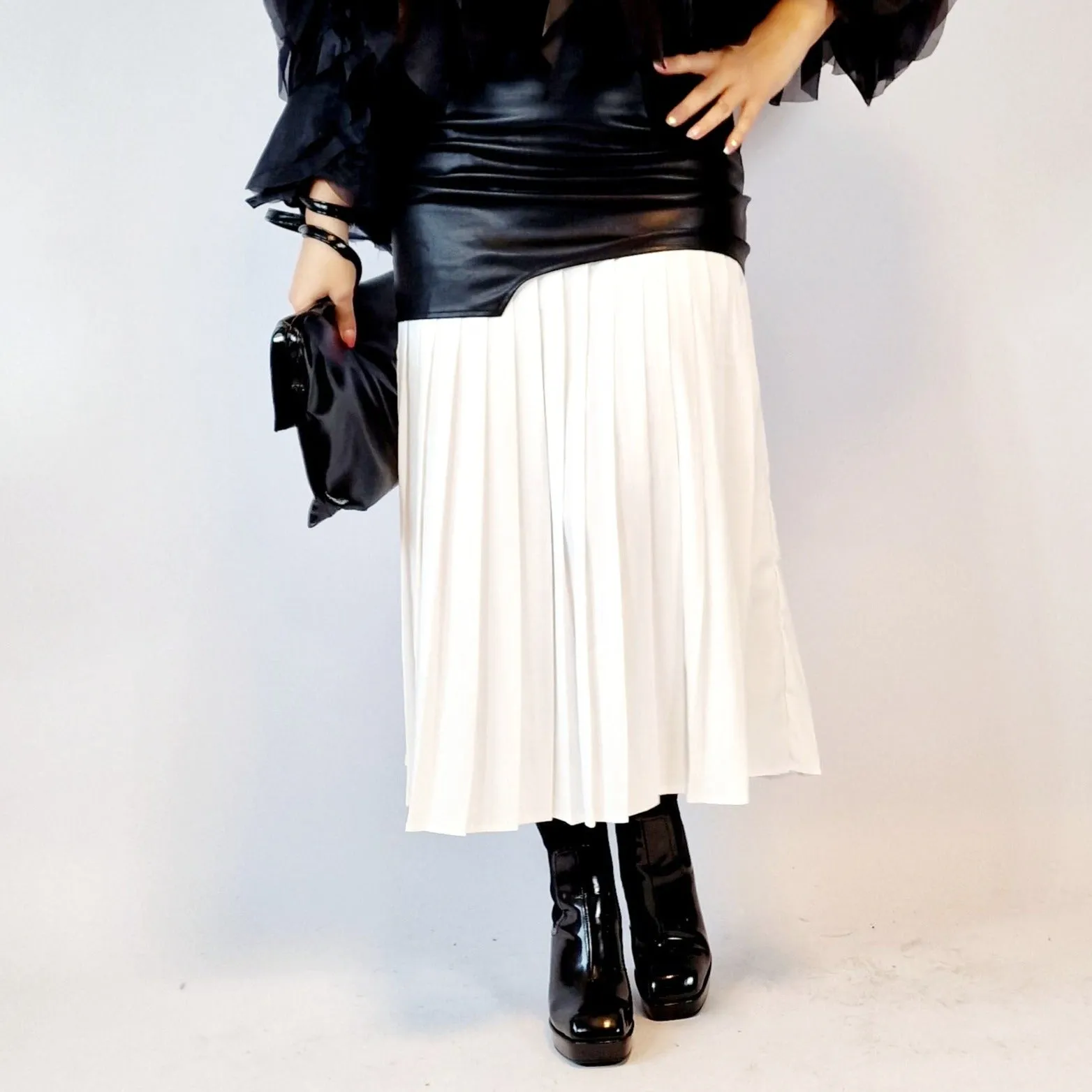 Jazz Up Chic Pleated Skirt with Eco Leather