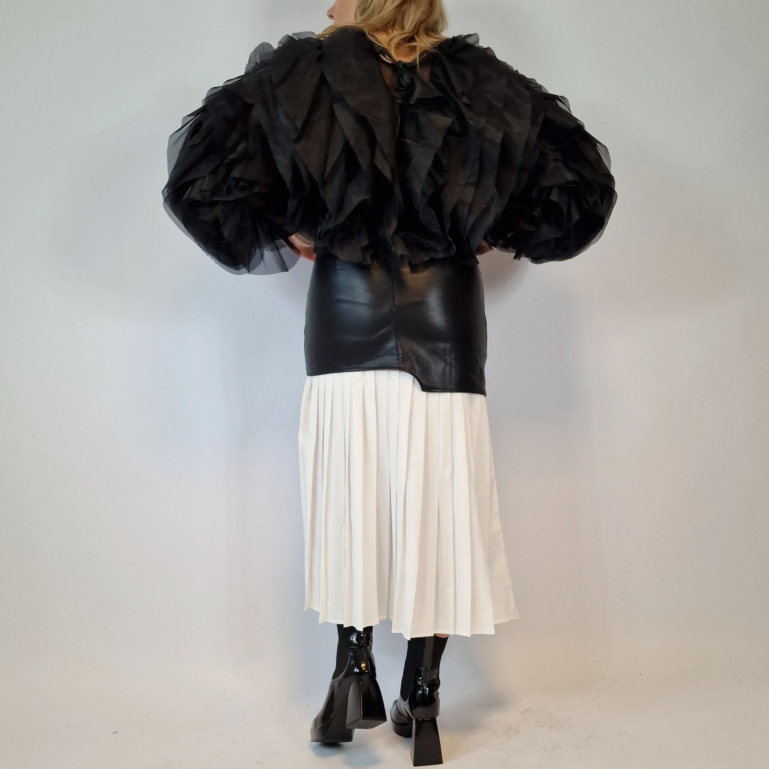 Jazz Up Chic Pleated Skirt with Eco Leather