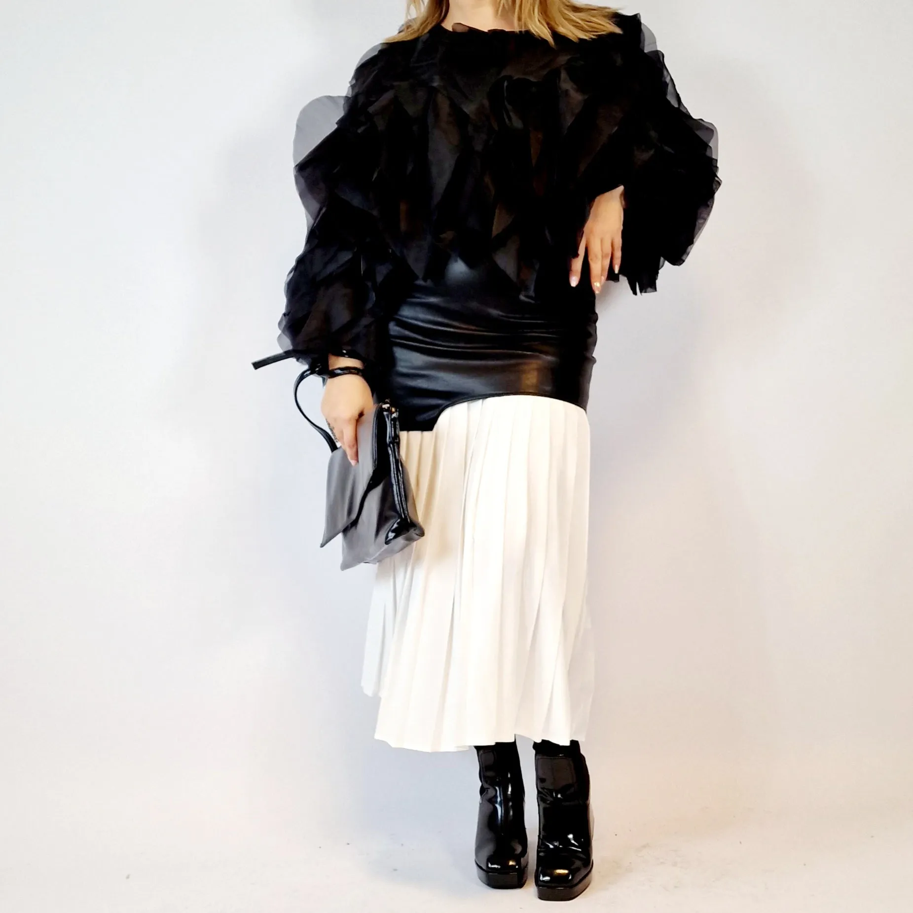 Jazz Up Chic Pleated Skirt with Eco Leather