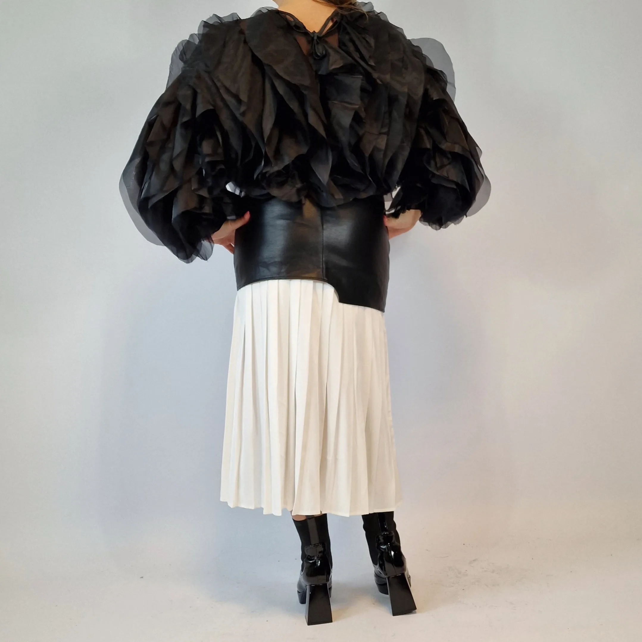 Jazz Up Chic Pleated Skirt with Eco Leather