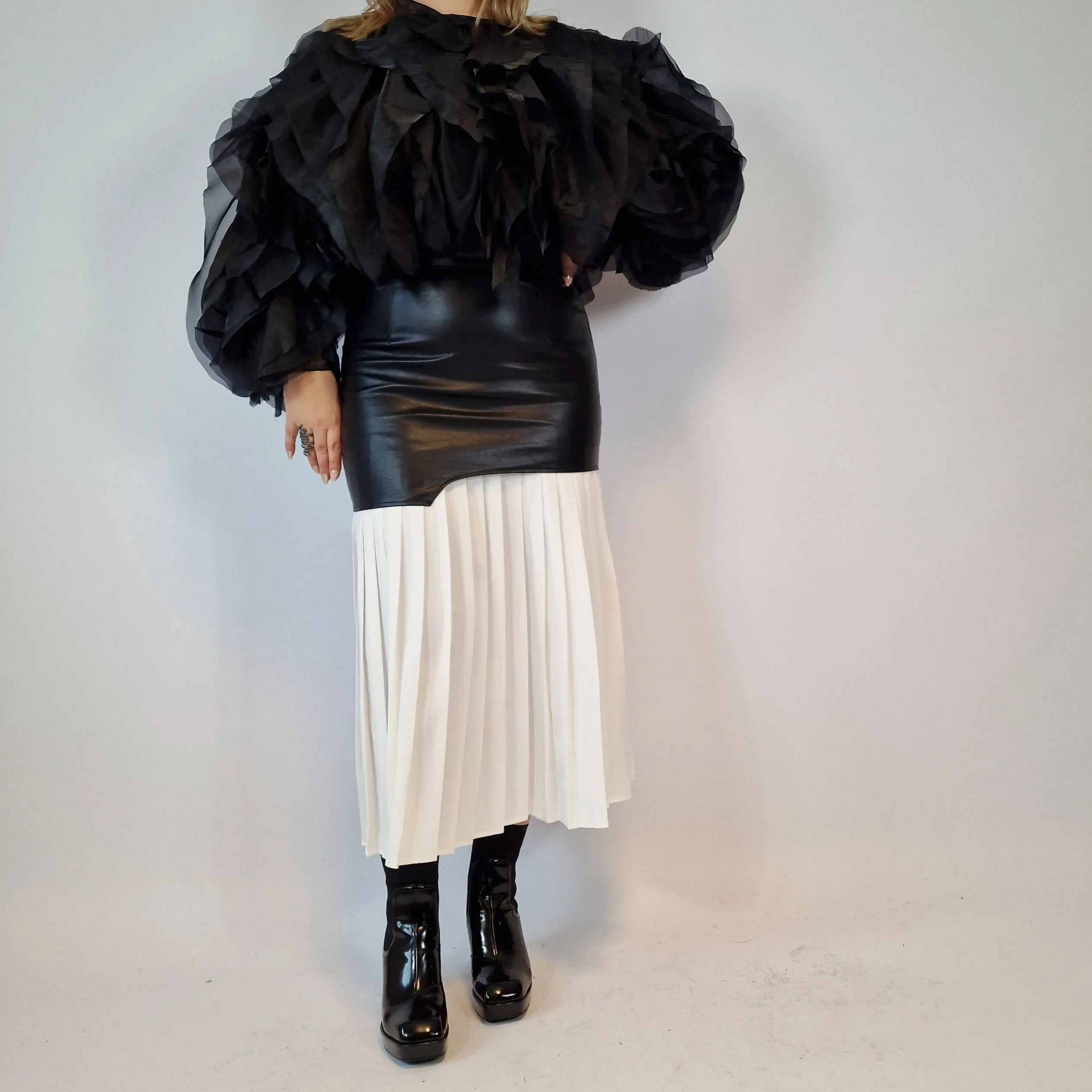 Jazz Up Chic Pleated Skirt with Eco Leather