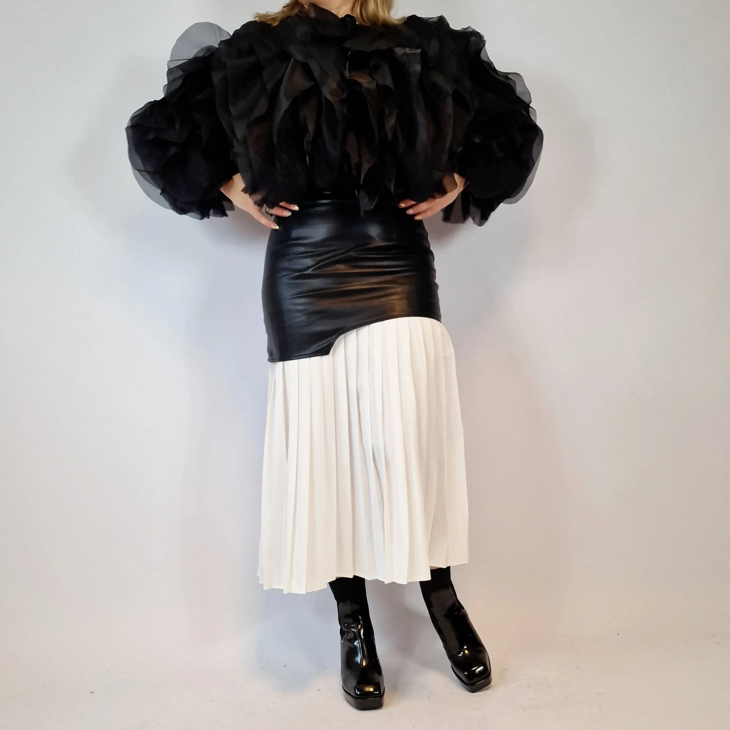 Jazz Up Chic Pleated Skirt with Eco Leather