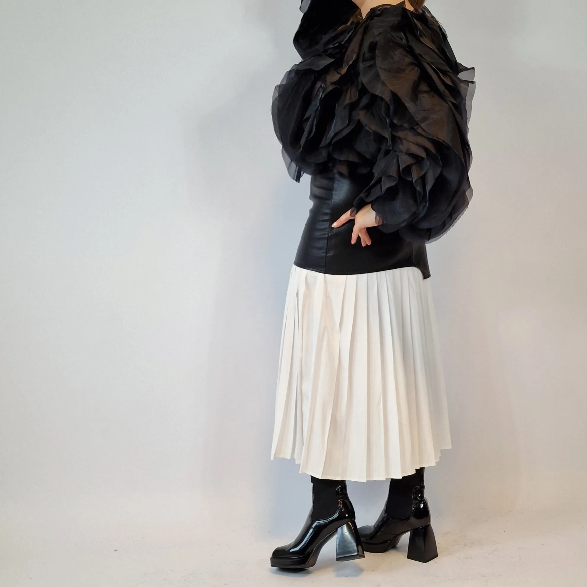 Jazz Up Chic Pleated Skirt with Eco Leather