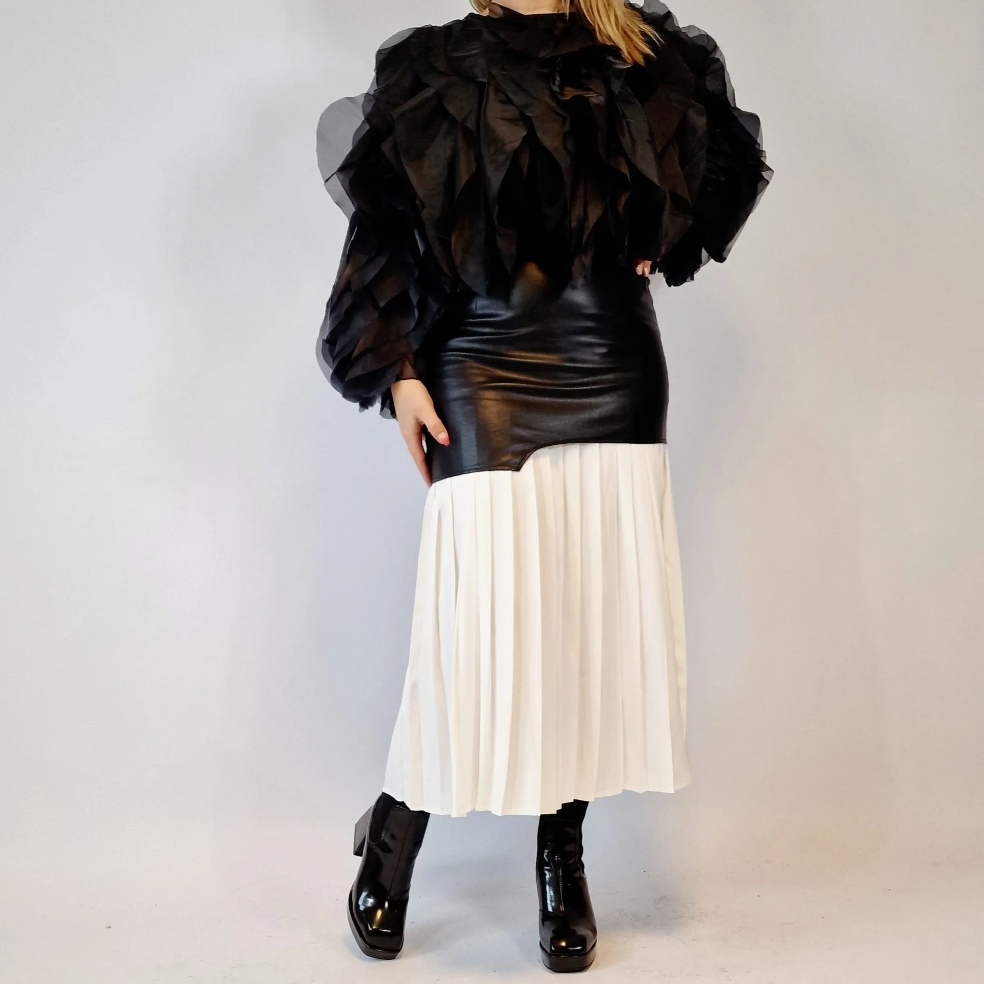 Jazz Up Chic Pleated Skirt with Eco Leather