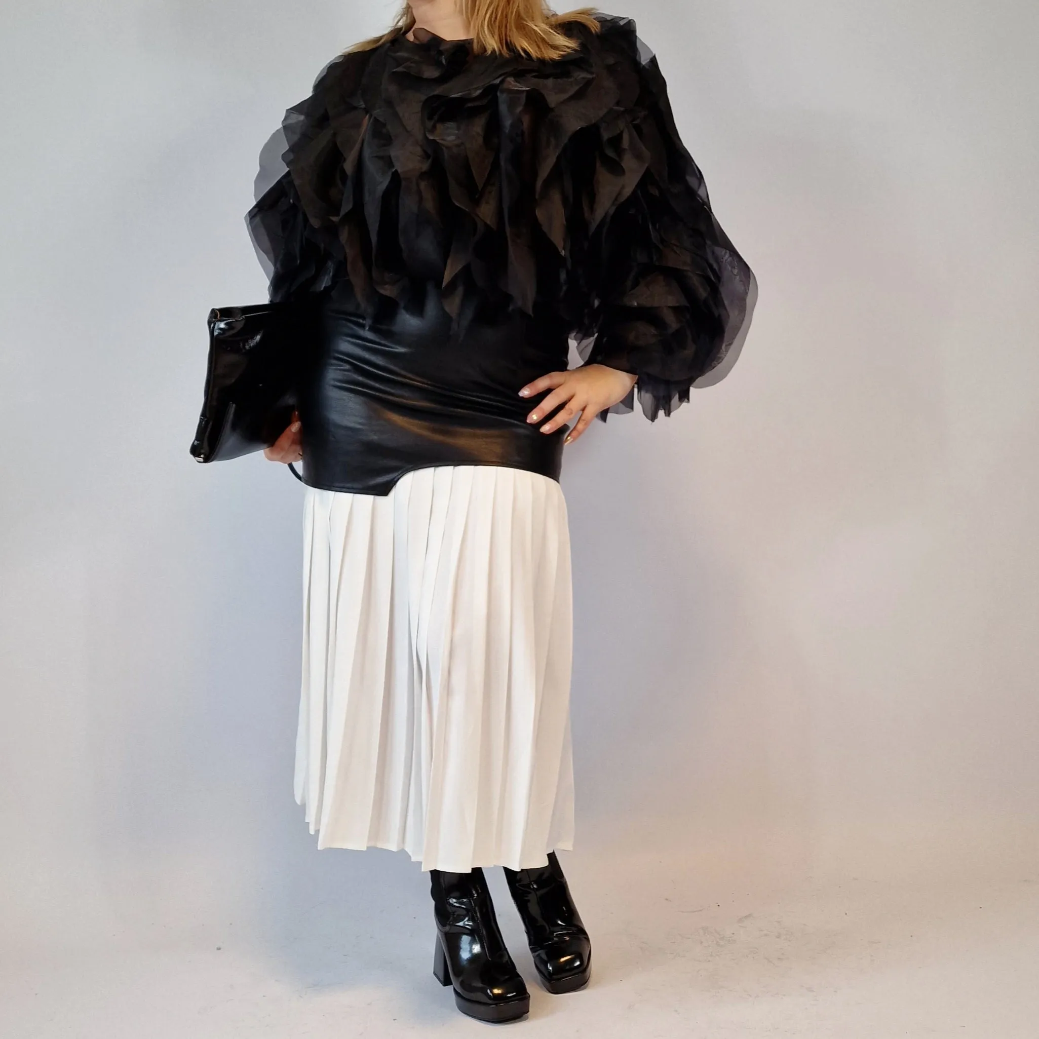 Jazz Up Chic Pleated Skirt with Eco Leather