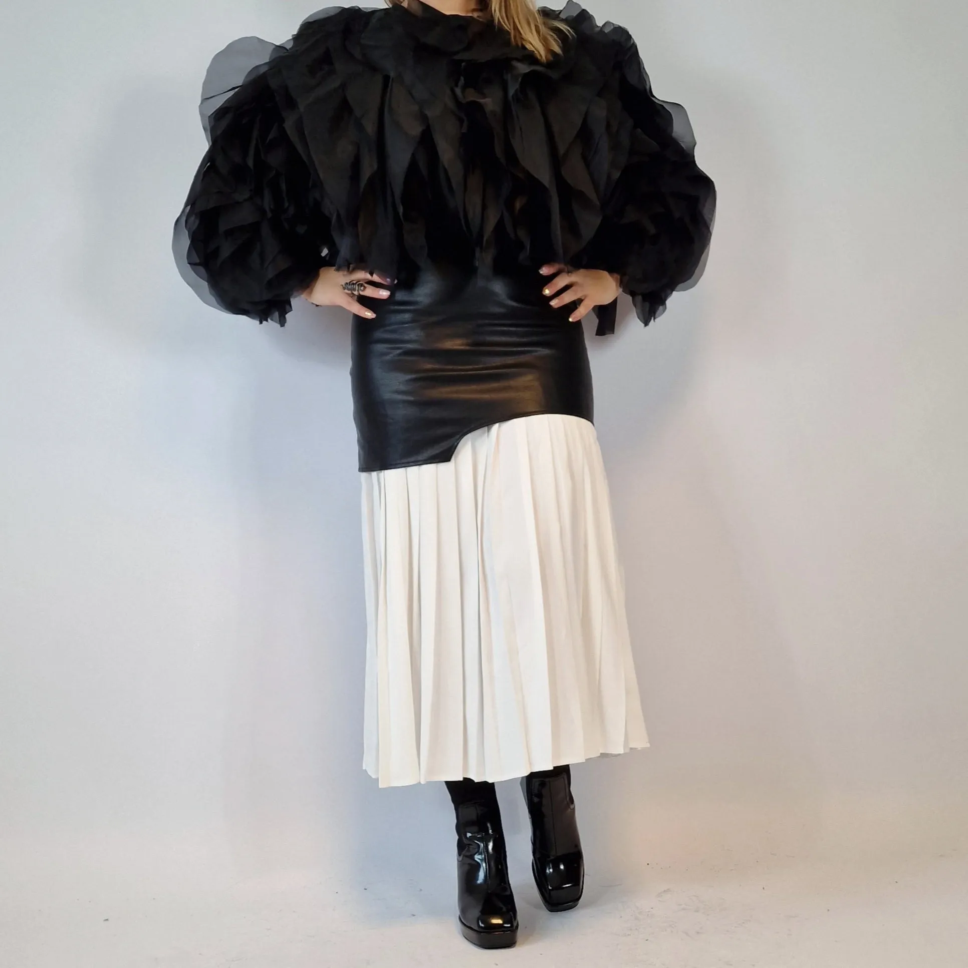 Jazz Up Chic Pleated Skirt with Eco Leather