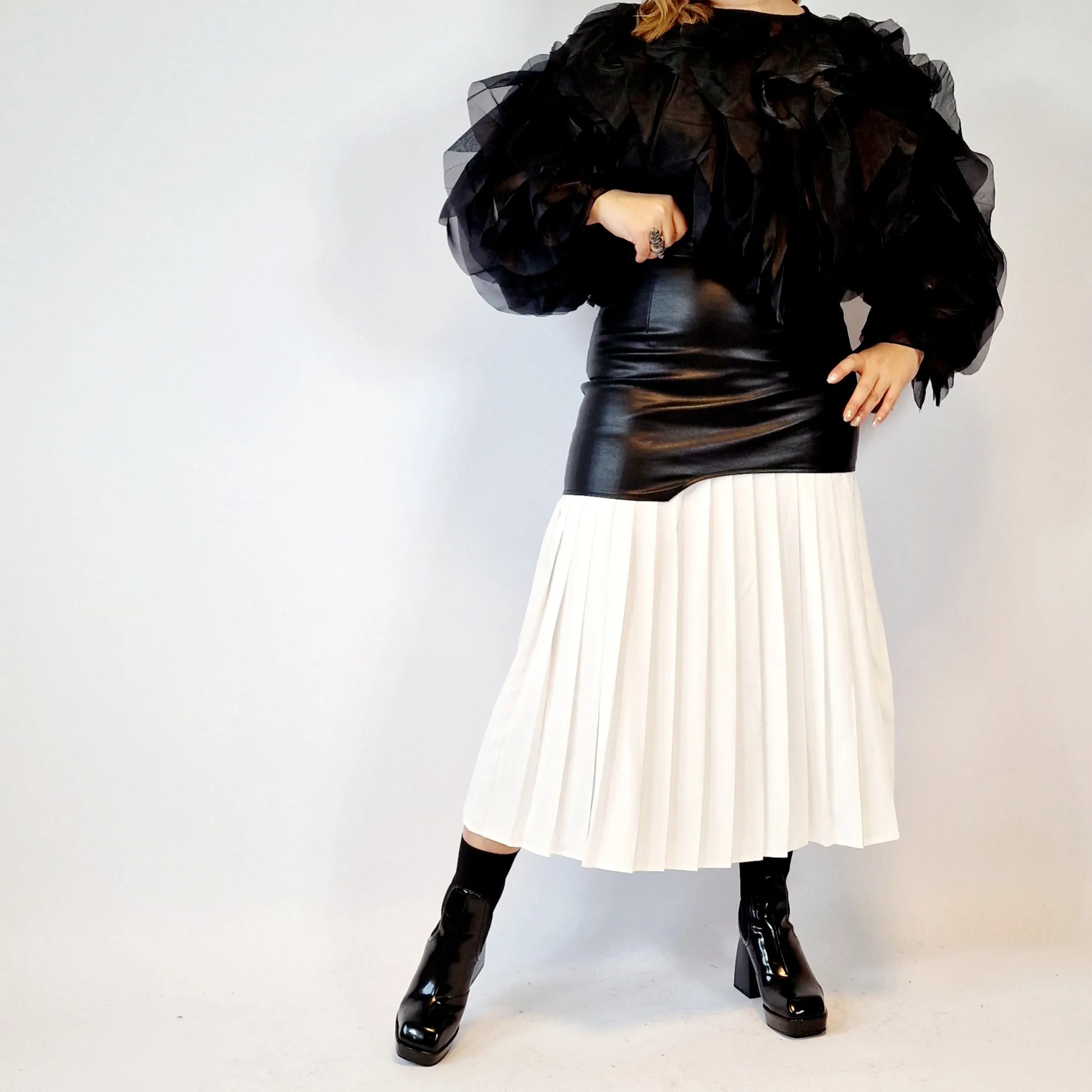 Jazz Up Chic Pleated Skirt with Eco Leather