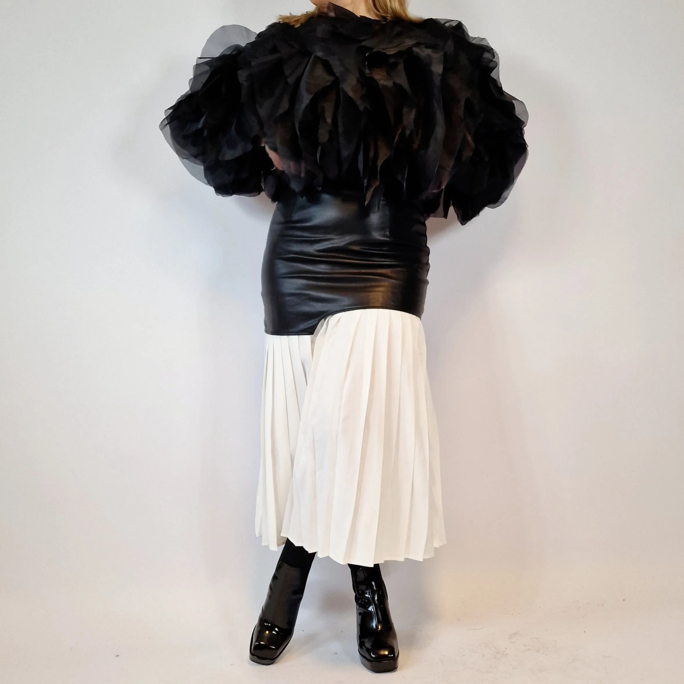 Jazz Up Chic Pleated Skirt with Eco Leather