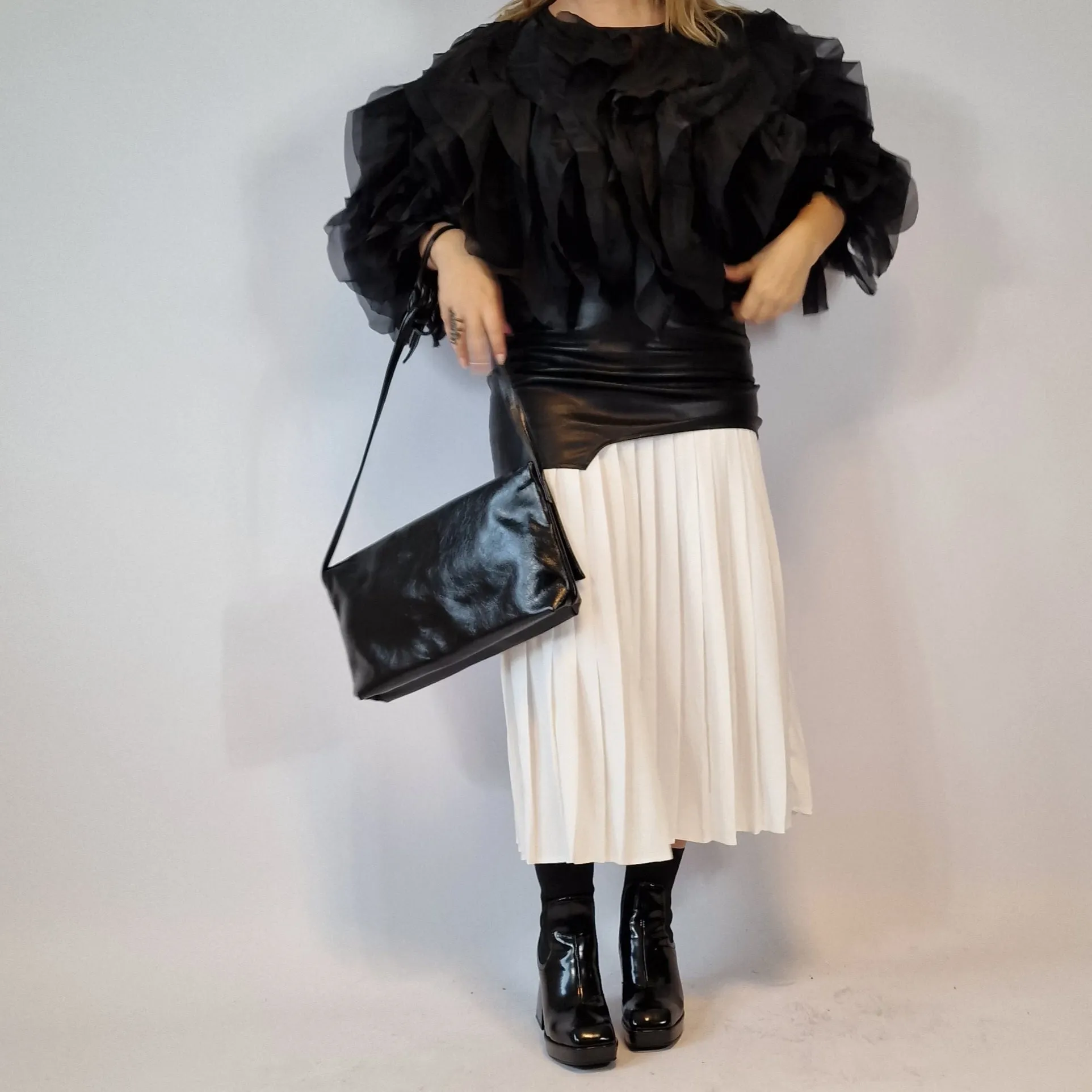 Jazz Up Chic Pleated Skirt with Eco Leather