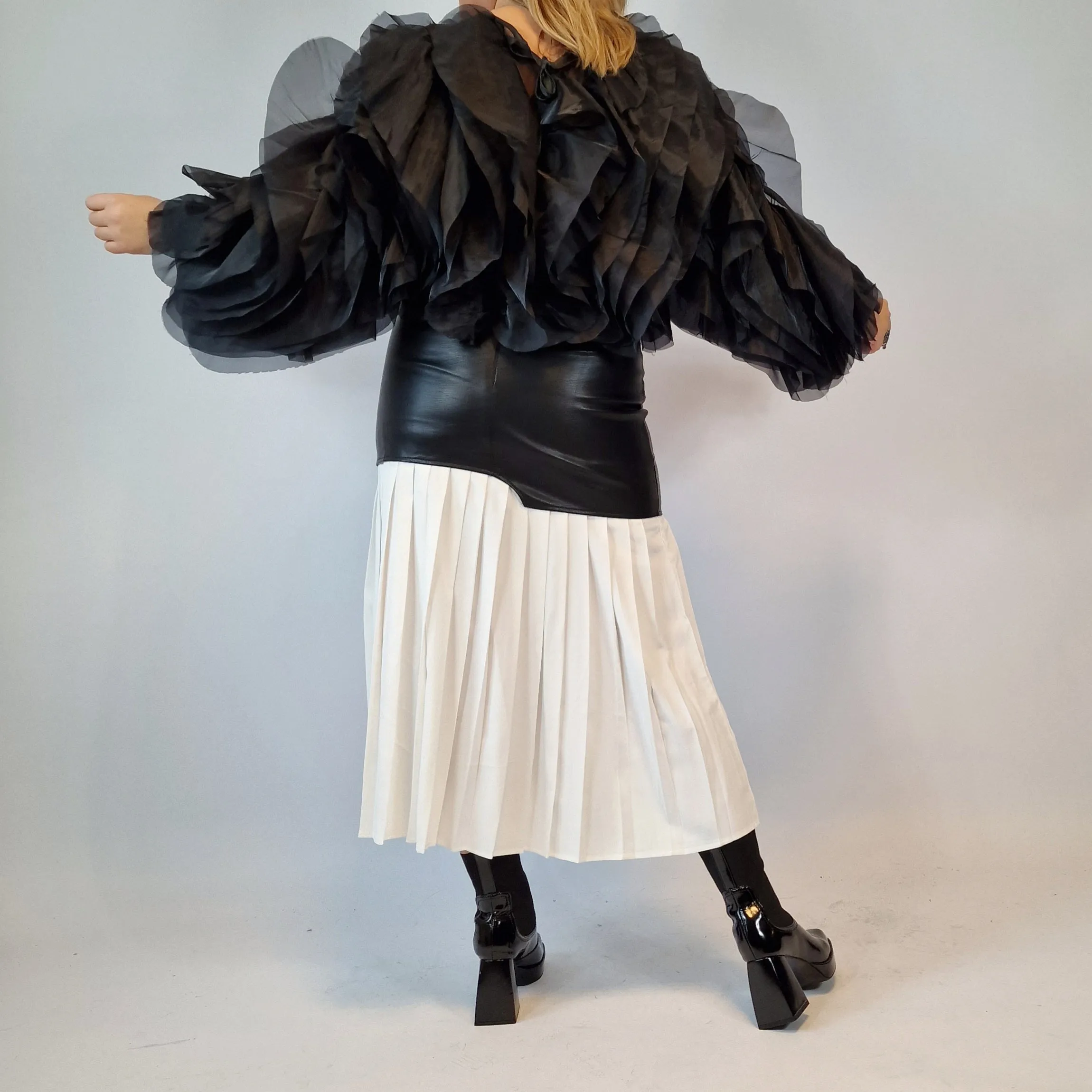 Jazz Up Chic Pleated Skirt with Eco Leather