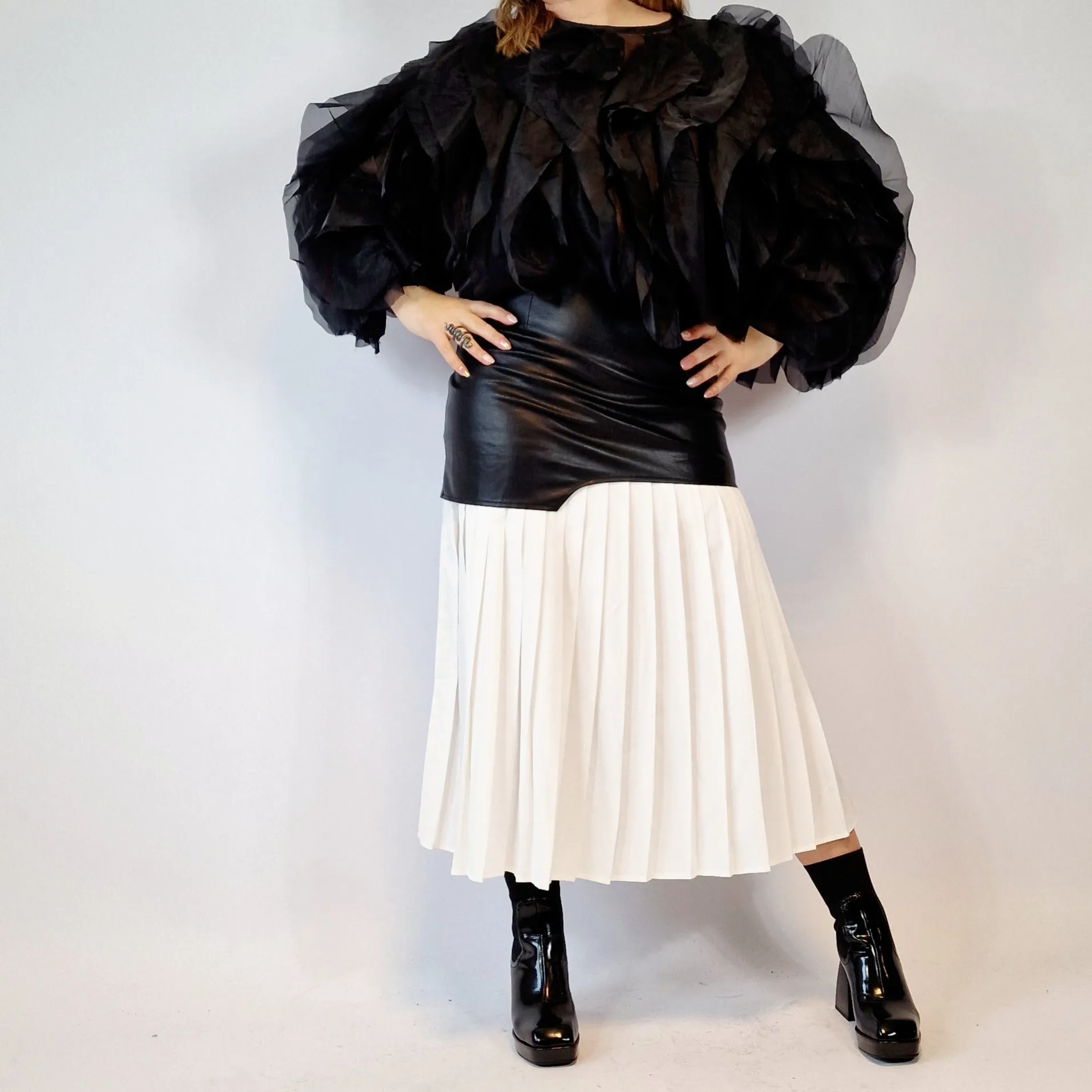 Jazz Up Chic Pleated Skirt with Eco Leather