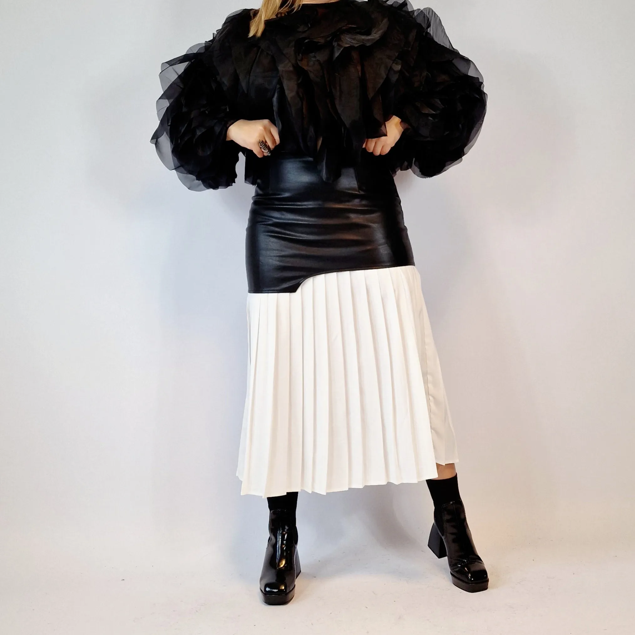 Jazz Up Chic Pleated Skirt with Eco Leather