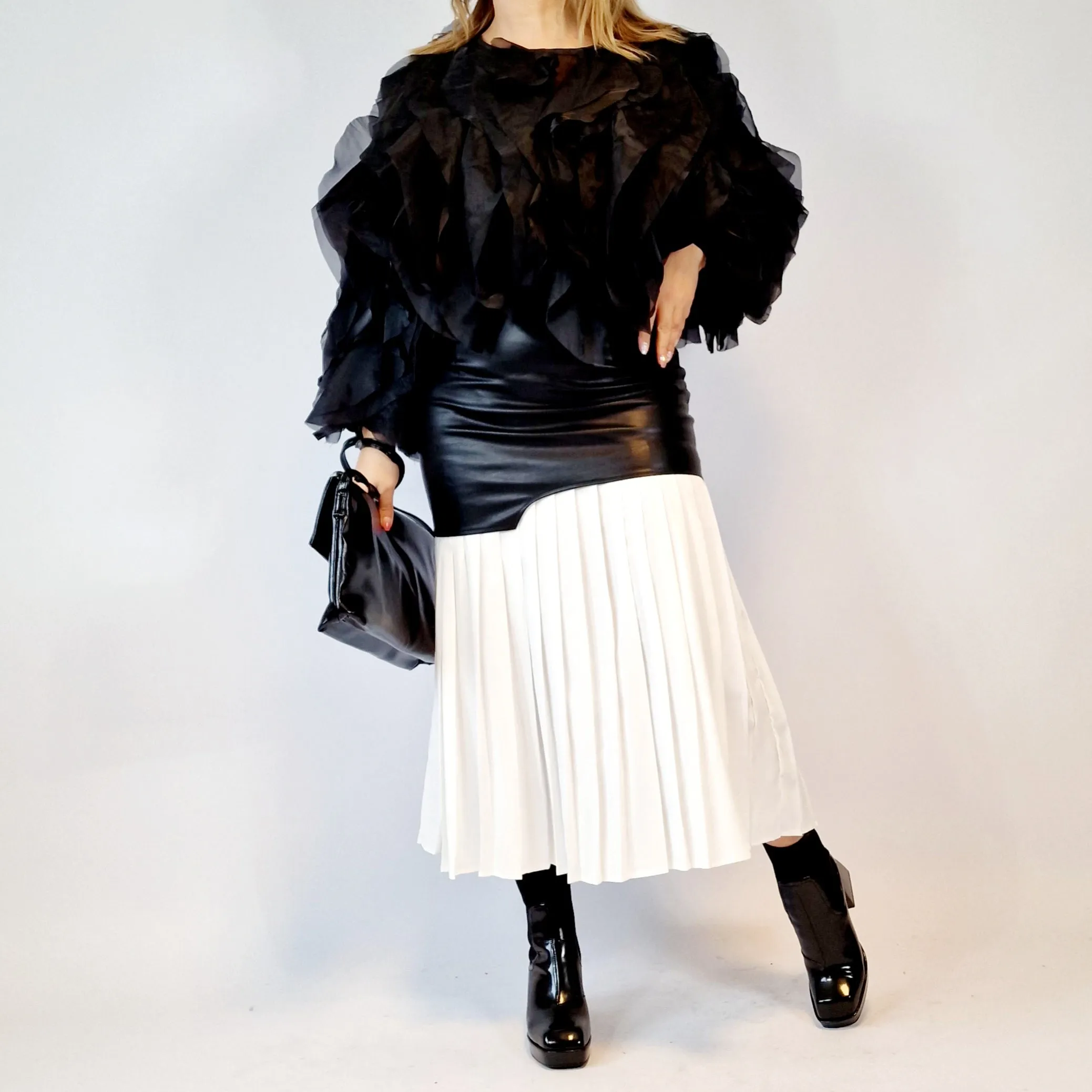 Jazz Up Chic Pleated Skirt with Eco Leather