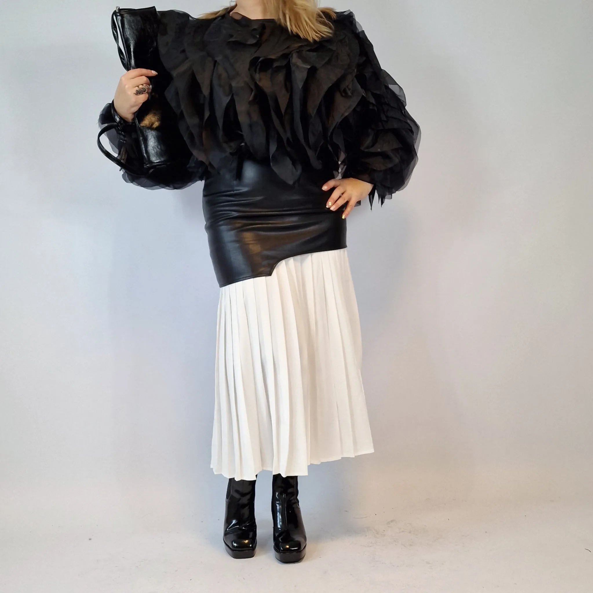 Jazz Up Chic Pleated Skirt with Eco Leather