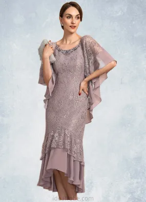 Joanne Trumpet/Mermaid Scoop Neck Asymmetrical Chiffon Lace Mother of the Bride Dress With Beading Sequins STK126P0014606