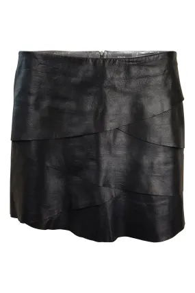 JOSEPH Black Leather Layered Micro Mini Skirt (UK 8)