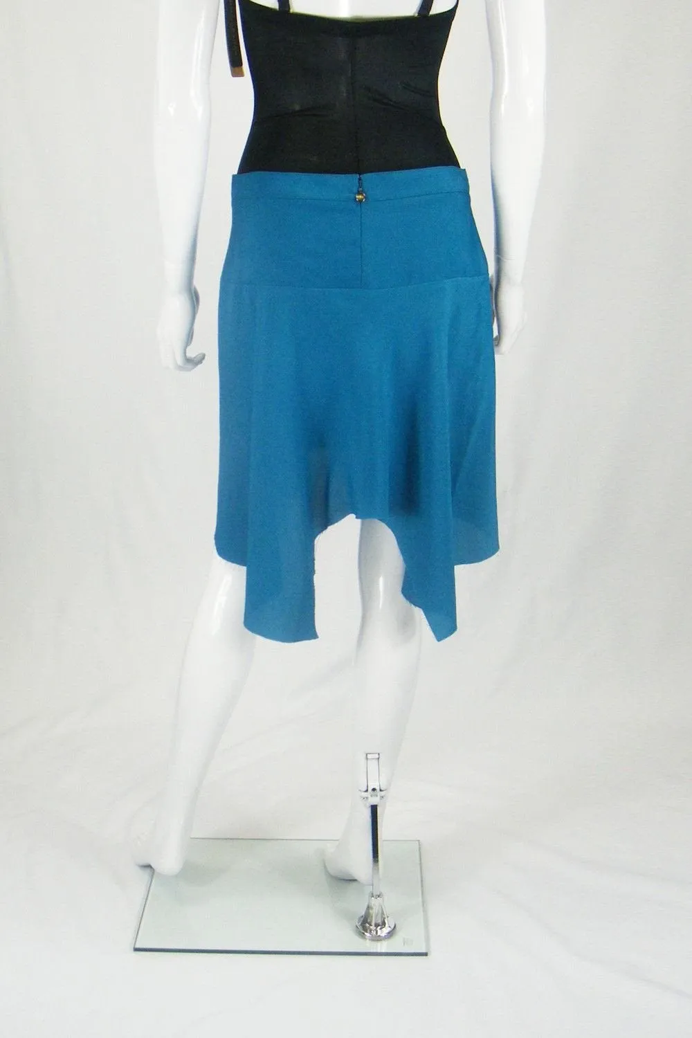 JUST CAVALLI Blue Silk Blend Raw Hem Knee Length Asymmetric Skirt (UK 10)