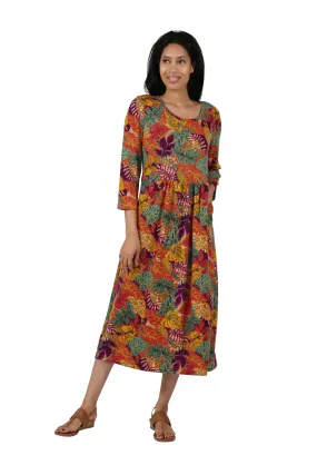 La Cera Knit Foliage Printed Dress