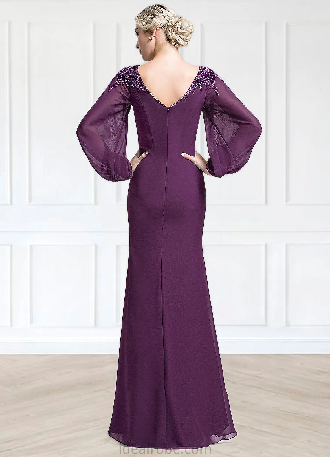 Linda Trumpet/Mermaid Scoop Neck Floor-Length Chiffon Mother of the Bride Dress With Beading Sequins STK126P0014748