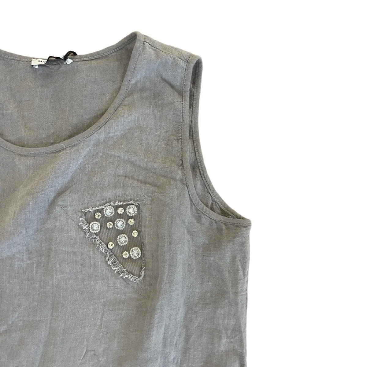 Linen and Rhinestone tank blouse