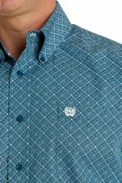 Men's Cinch GEOMETRIC PRINT BUTTON-DOWN WESTERN SHIRT - BLUE / CREAM