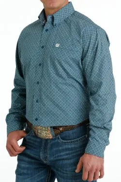 Men's Cinch GEOMETRIC PRINT BUTTON-DOWN WESTERN SHIRT - BLUE / CREAM