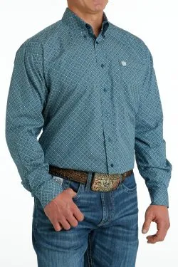 Men's Cinch GEOMETRIC PRINT BUTTON-DOWN WESTERN SHIRT - BLUE / CREAM